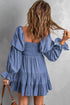 Boho Solid Shirred Ruffle Mini Dress